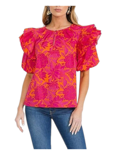 Floral Print Puff short sleeve blouse