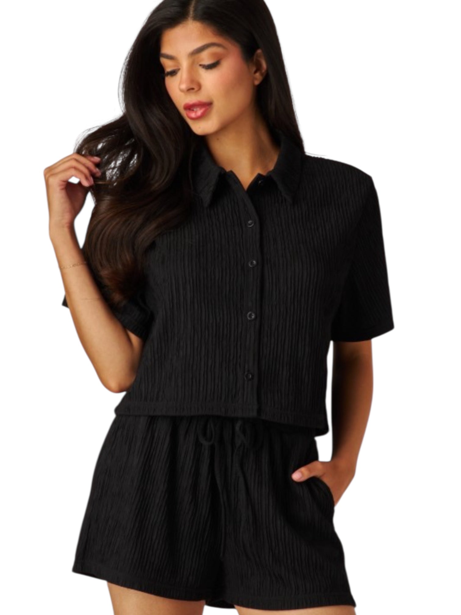 Crinkled Comfy 2 pc short set