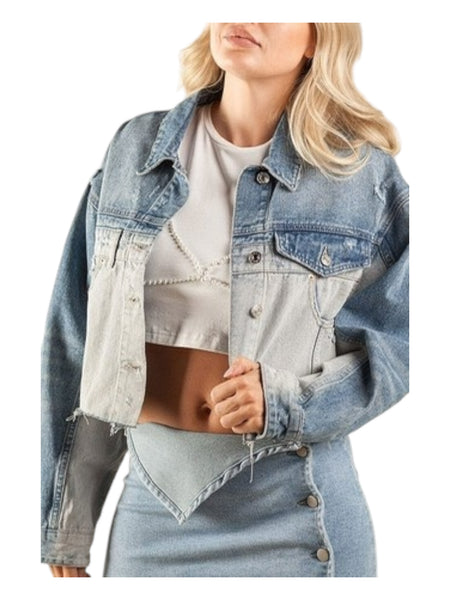Two-Tone Cropped Denim Jacket