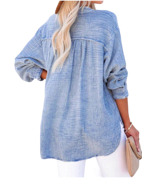 Gauze  long sleeve  henley top