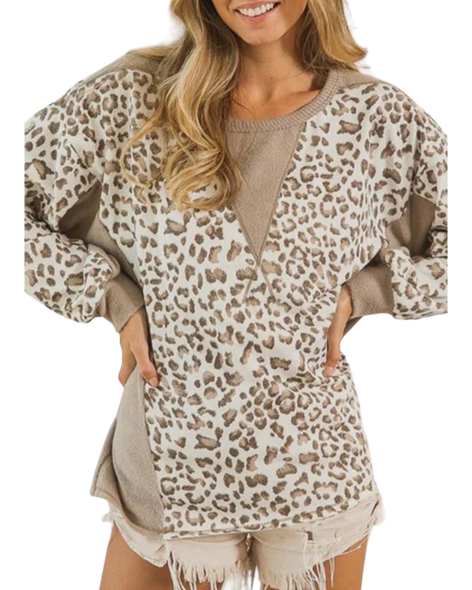 LEOPARD PATCHWORK LONG SLEEVE TOP