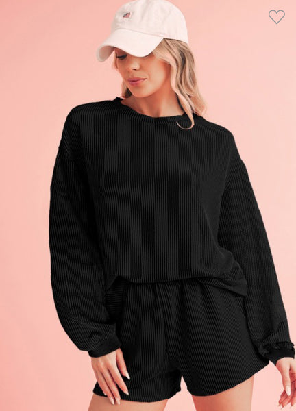 Flame Corded l/s knit top/ short set