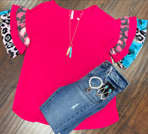 Pink ruffled sleeve top