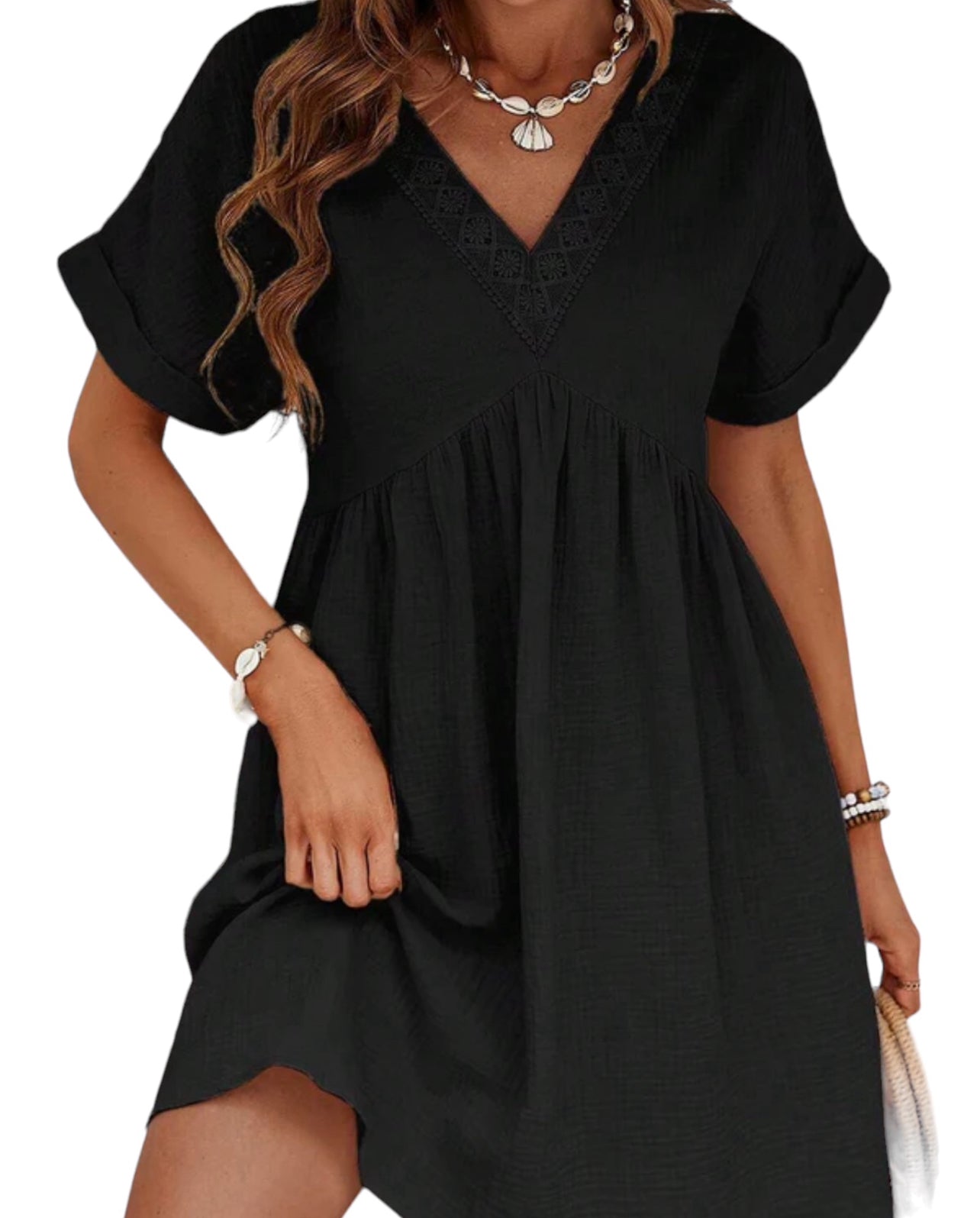 Lace V neck mini dress