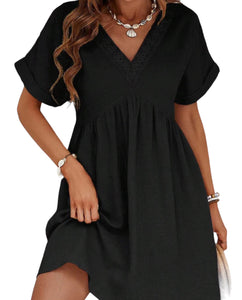 Lace V neck mini dress