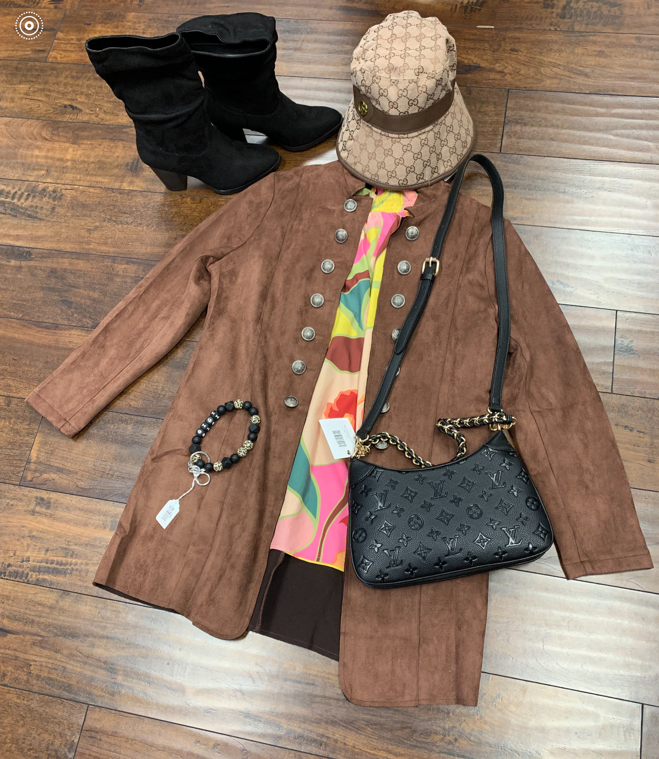 Brown w/ Button faux suede jacket