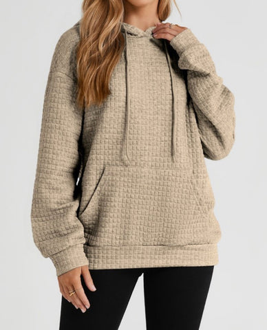 Lattice textured kangaroo pocket sweatshirt