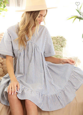 Striped v neck babydoll dress