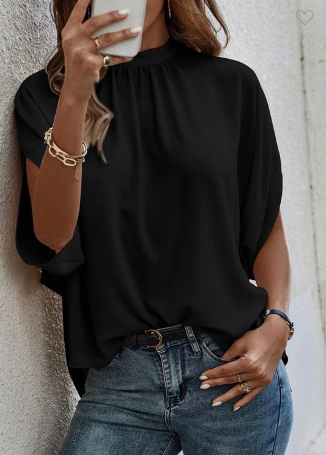 Solid batwing sleeve knotted blouse