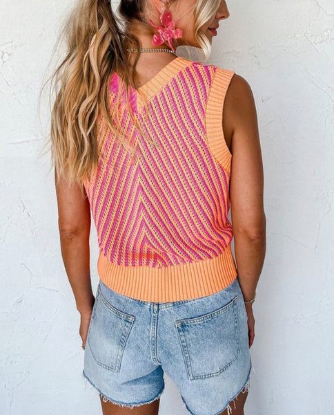 CHEVRON STRIPE COLOR BLOCK SWEATER VEST