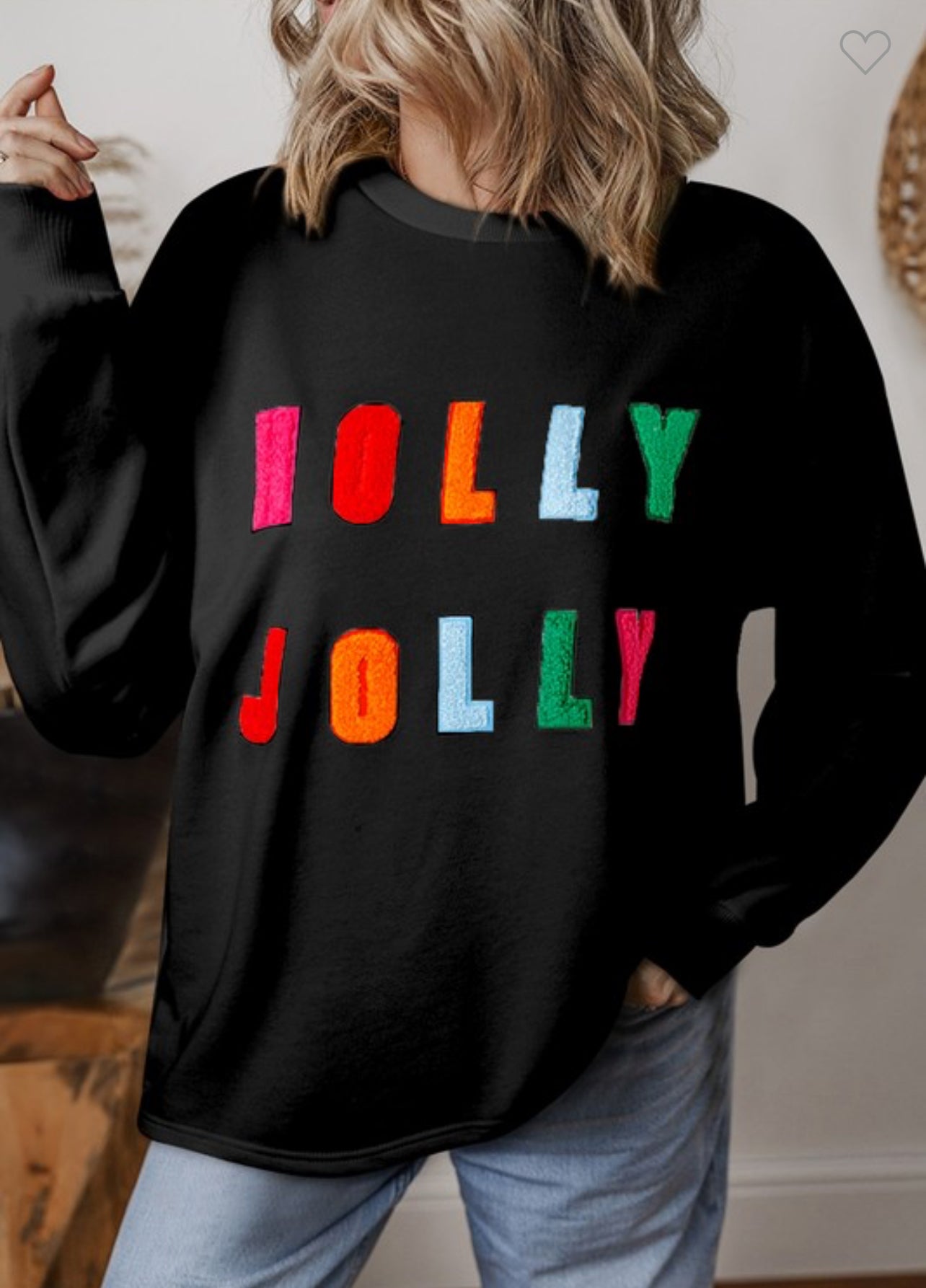 Chenille Holly Jolly Graphic Long Sleeve Graphic Top