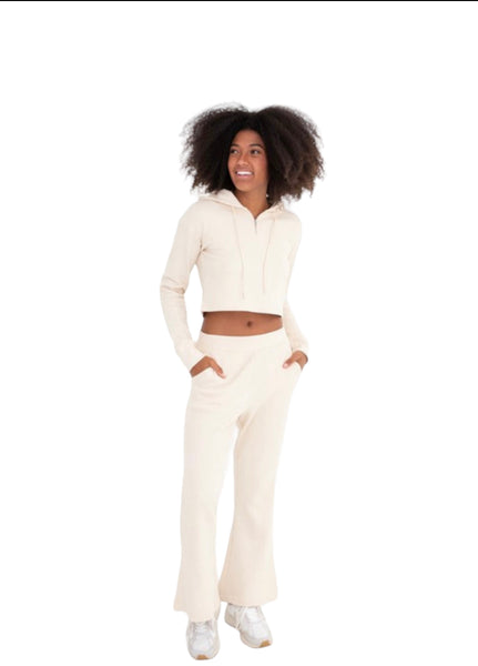 Half Zipped  Cream Crop Top and or Flare Jogger