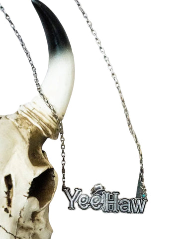 SILVERTONE WITH TURQUOISE 'YEEHAW' NECKLACE