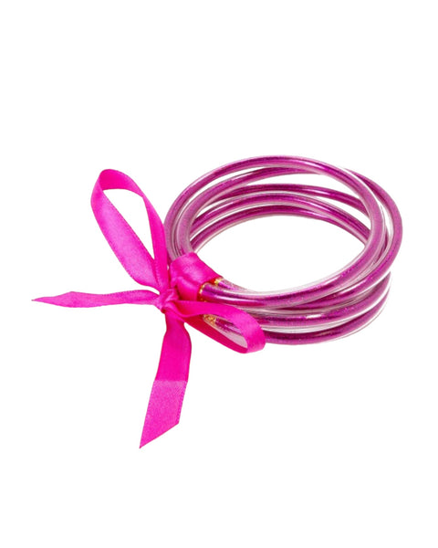 Set of Five Glitter Jelly Vinyl Bracelets With Bow Accent