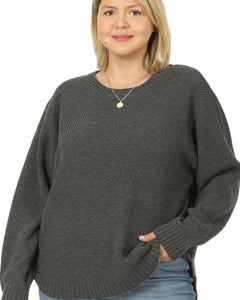 Plus round  neck hi lo sweater