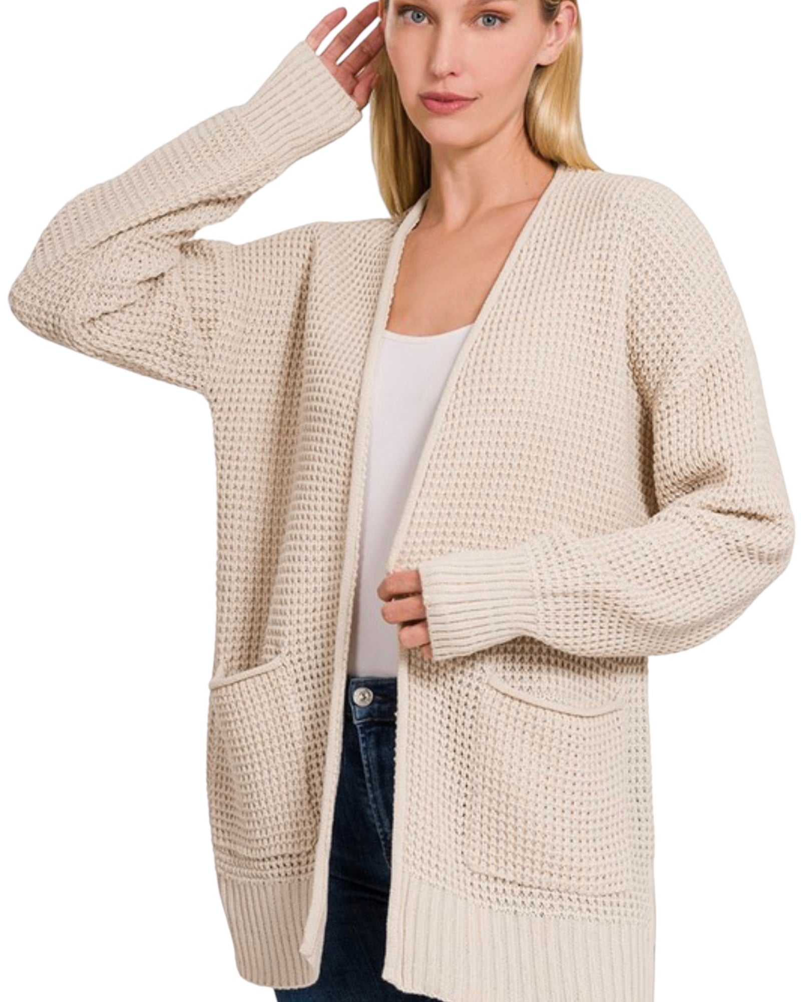 Low gauge Waffle knit cardigan sweater