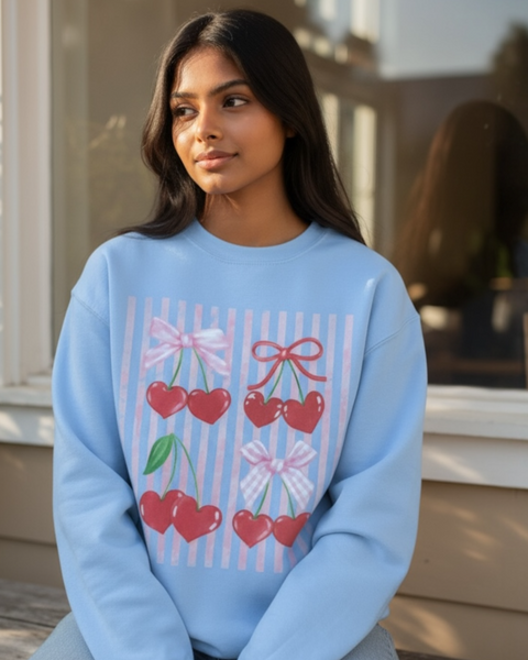 Coquette Gingham bow and cherries Graphic Sweatshirt