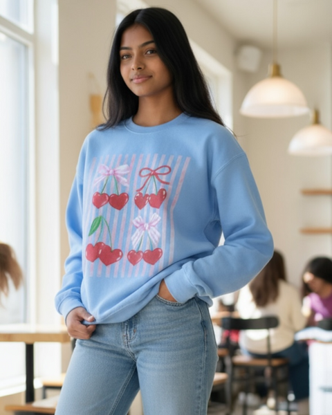 Coquette Gingham bow and cherries Graphic Sweatshirt