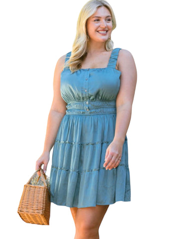 Plus size Shirred Shoulder Band Tiered Dress