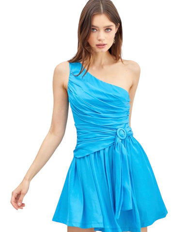 One shoulder O ring belted detail dress