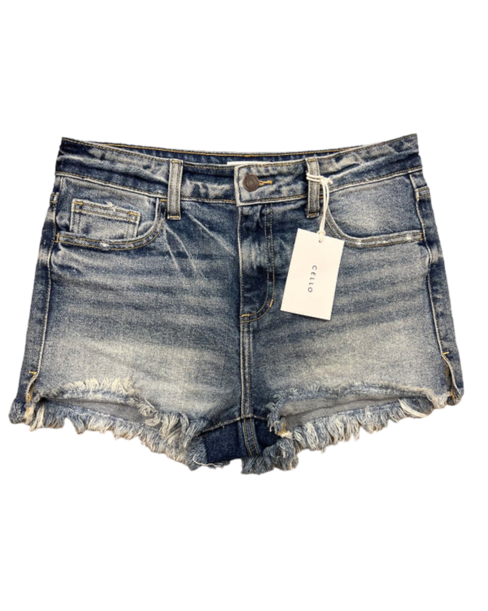 Faded Medium Wash Denim Distressed Shorts