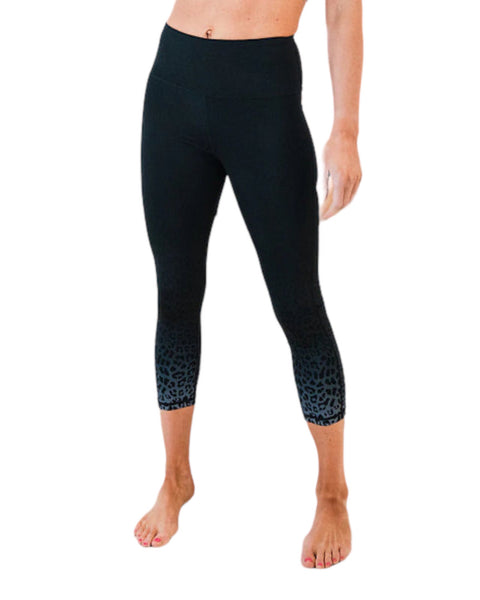 MONO B BLACK OMBRE LEOPARD CAPRI LEGGINGS