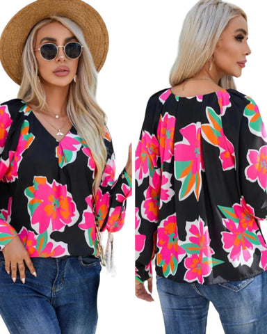 Multi color floral sleeve blouse