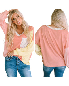 Color block long sleeve pullover