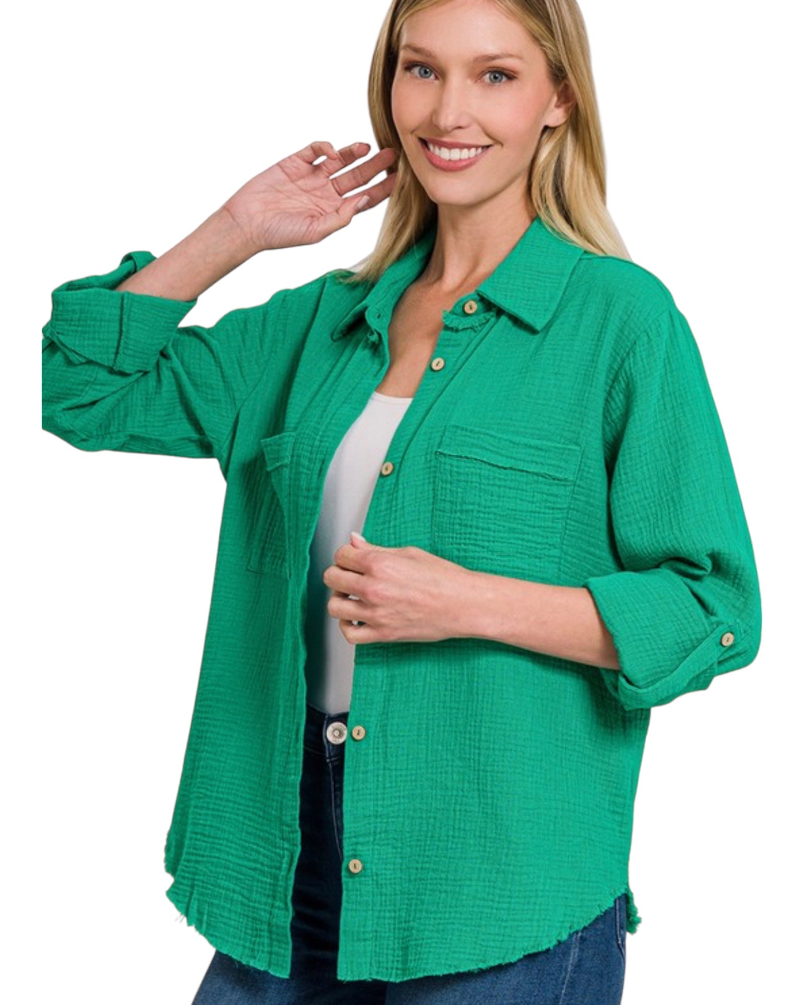 Double Gauze roll up sleeve Button Down Shirt