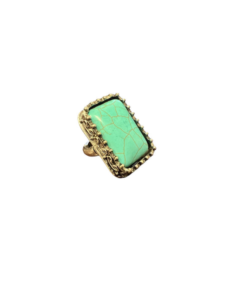 Large square turquoise stretch band Ring