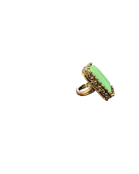 Large square turquoise stretch band Ring