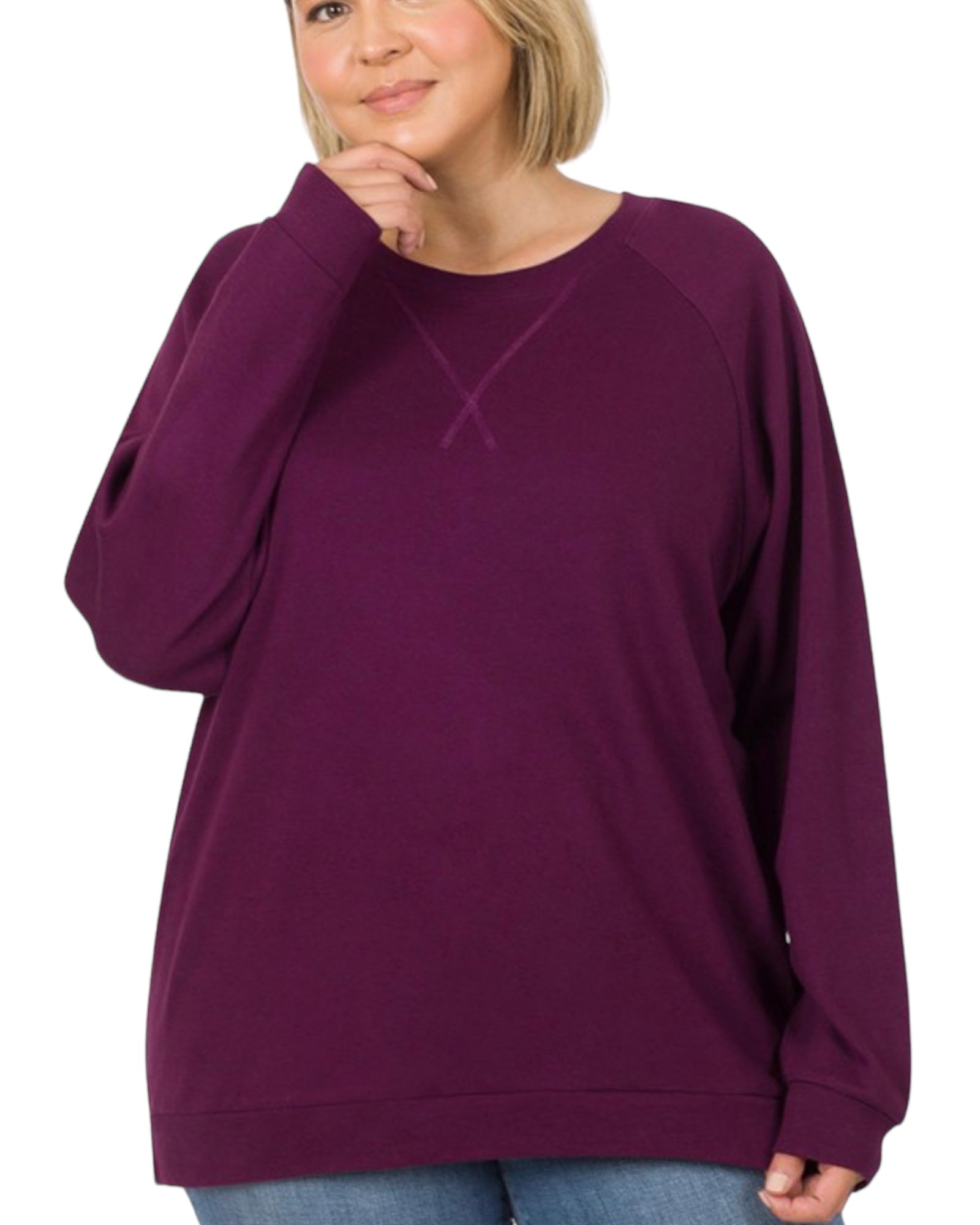 Plus Raglan Sleeve Round Neck Pullover