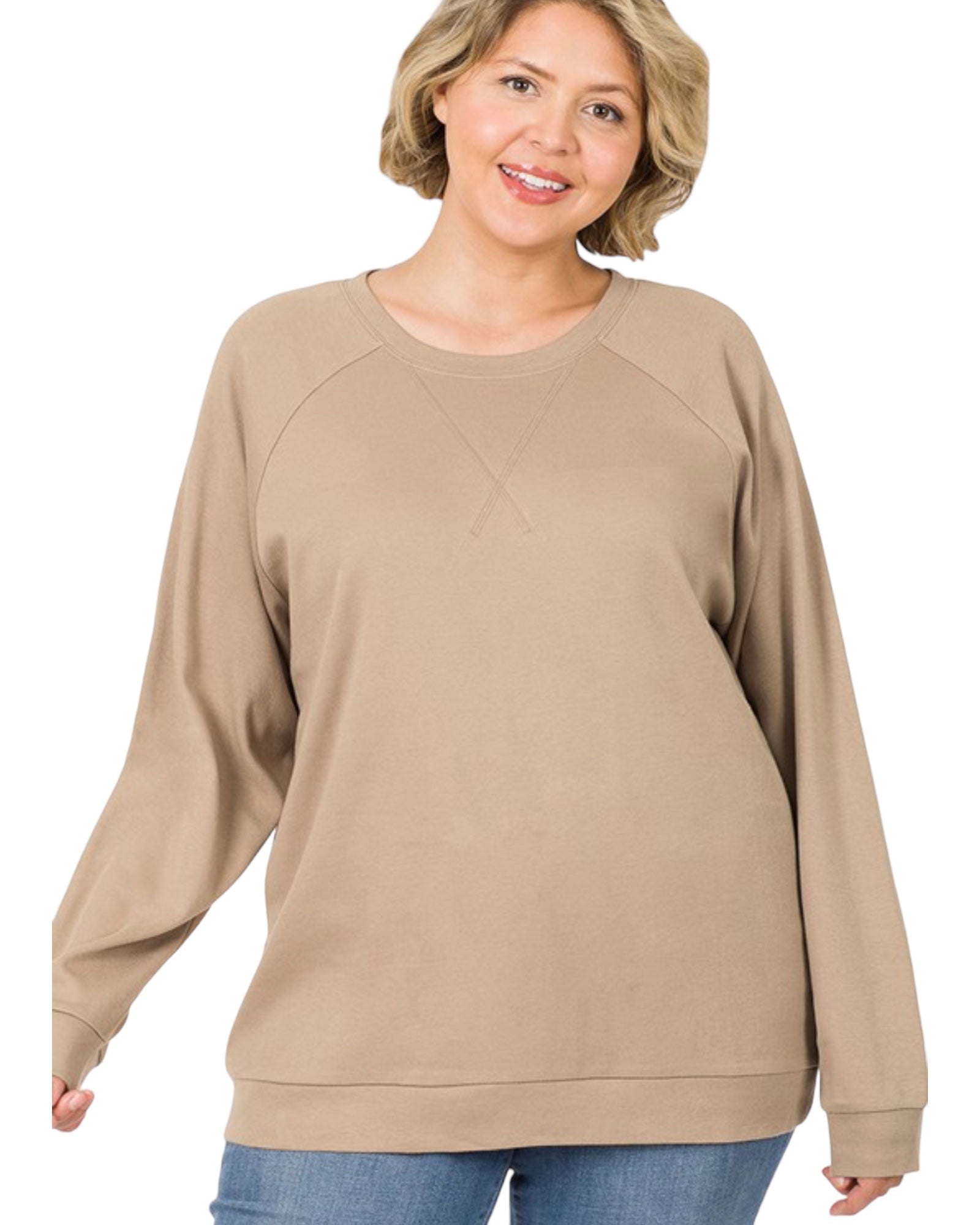 Plus Raglan Sleeve Round Neck Pullover