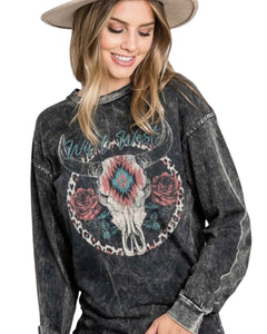 Graphic Tee Wild West Cow Skull Long Sleeve