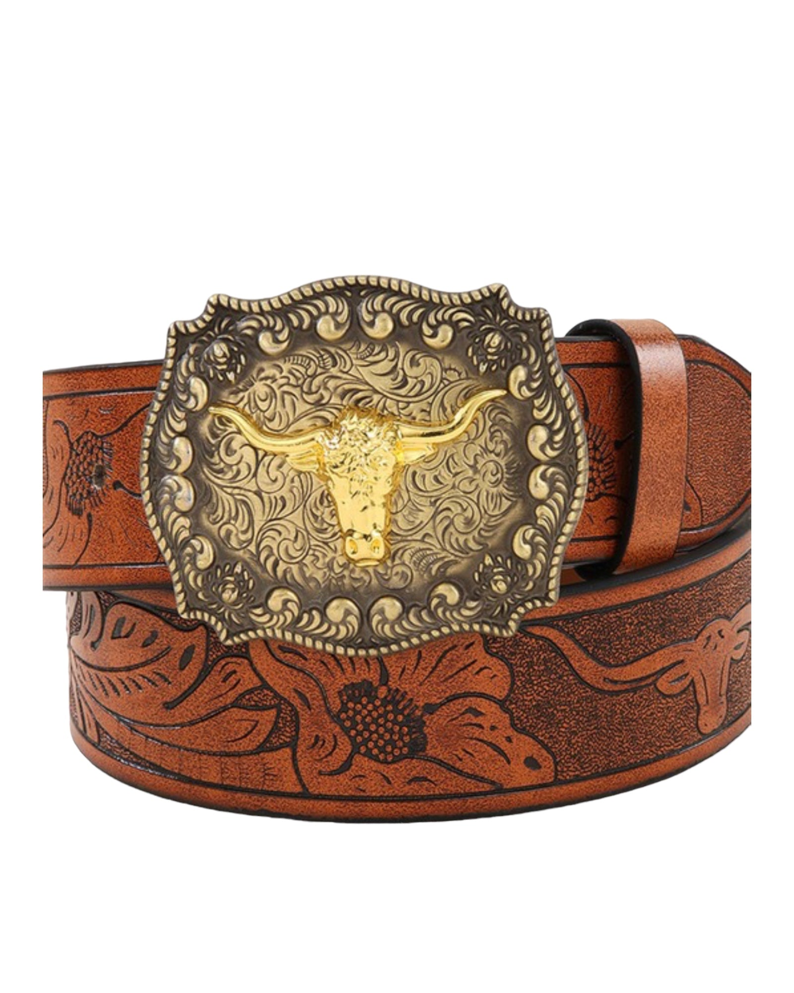 Western longhorn bull buckle belt