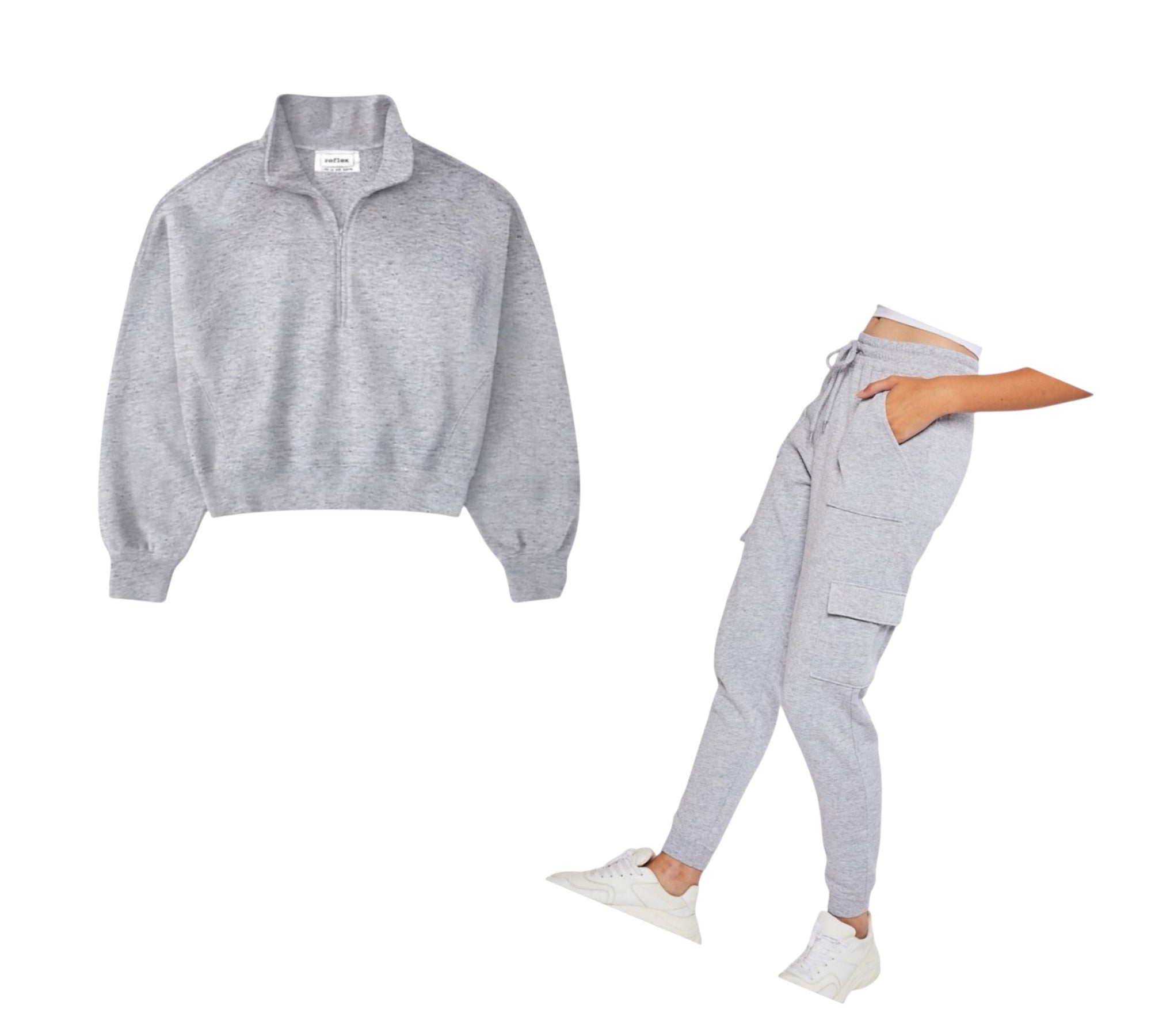 Grey Comfort 1/4 zip sweatshirt and/or High Rise Cargo Jogger Pants