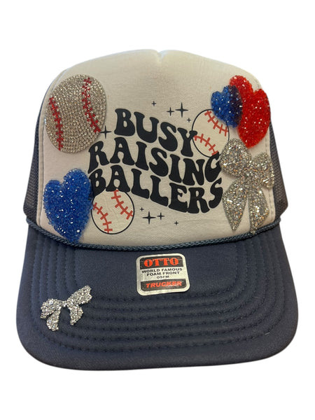 Busy Raising Ballers Rhinestone Trucker Hat. -Otto