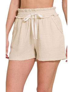Double elasticband drawstring waist shorts