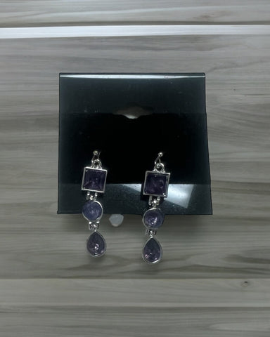 Silver w/purple stone drop earrings