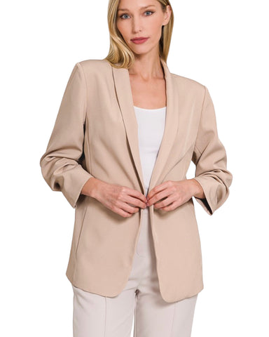 Woven open front classic blazer