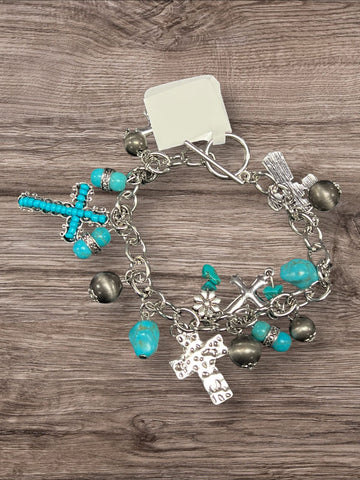 Silver multi charm braceiet
