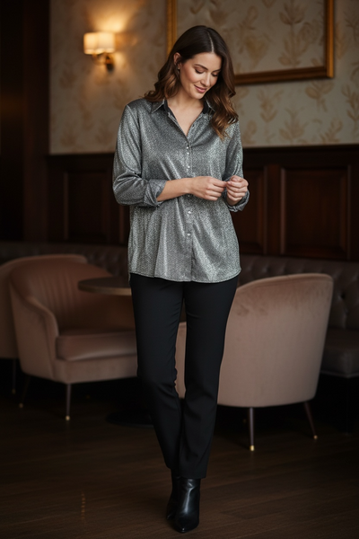Shimmer Button-Front Blouse