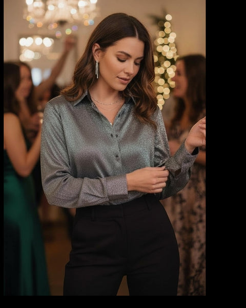 Shimmer Button-Front Blouse