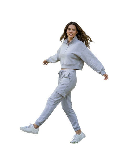 Grey Comfort 1/4 zip sweatshirt and/or High Rise Cargo Jogger Pants