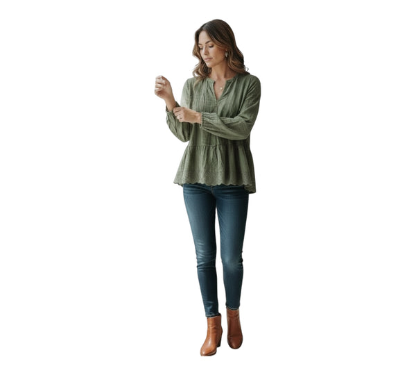 Effortless Sage Peplum Blouse