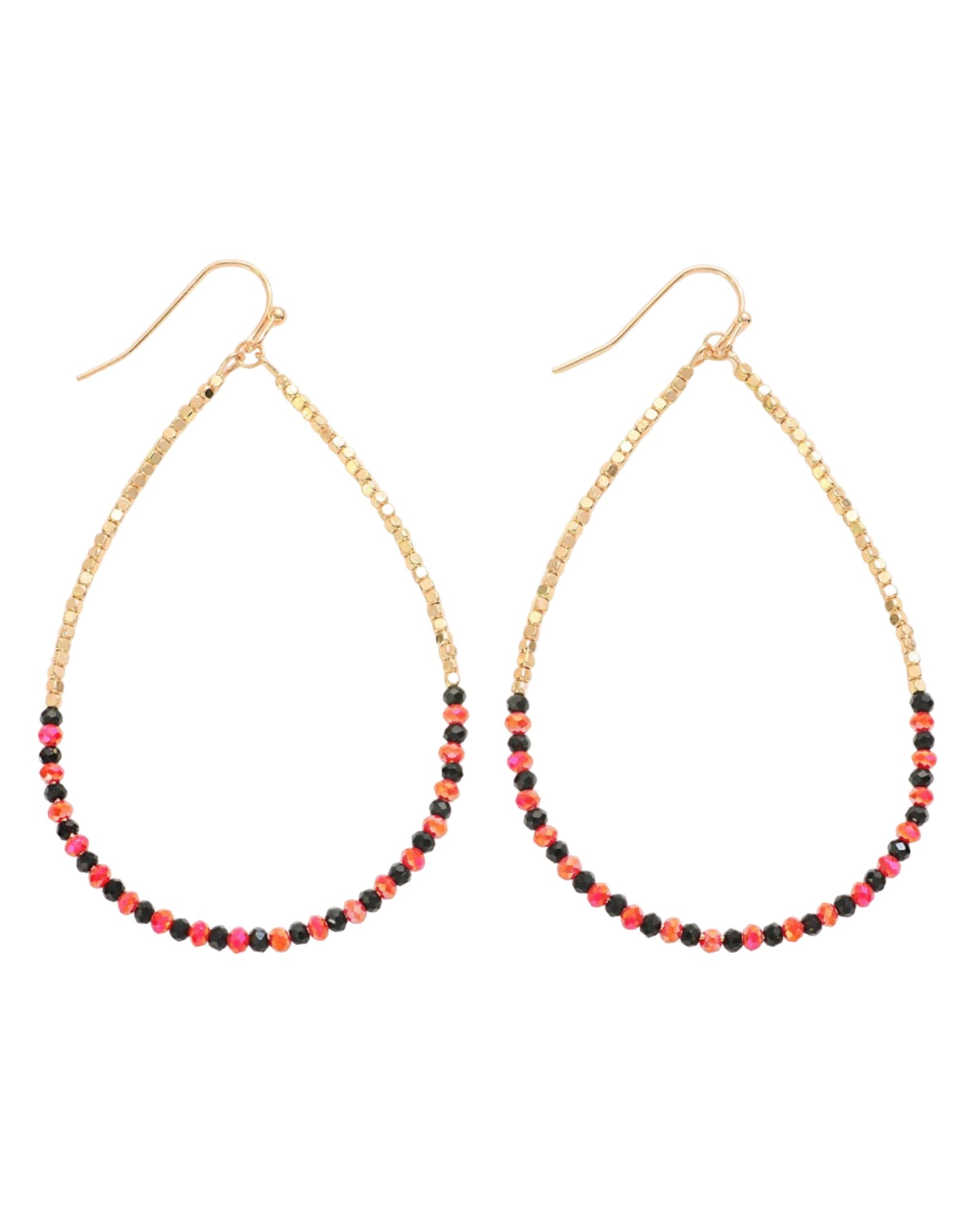 Beaded gold, black and red Drop Earrings