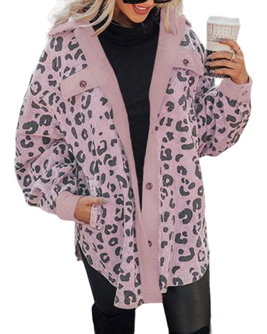 Pink corded leopard collared Shacket