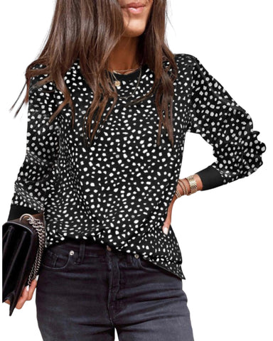 Spotted print round neck long sleeve top