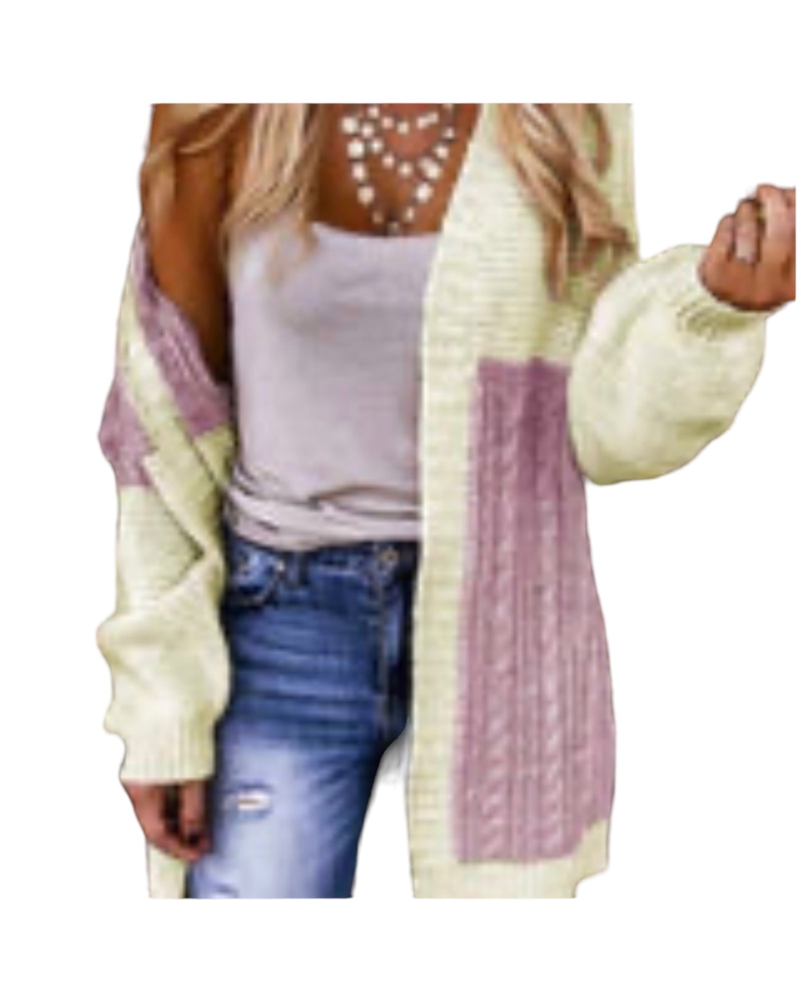 Color block cable knit cardigan