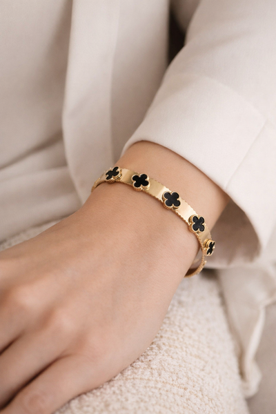 Classic Black Clover Gold Bangle